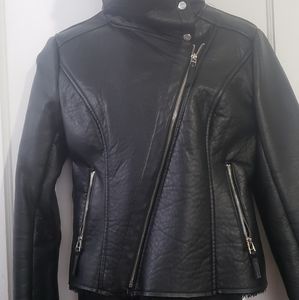 Black leather fur lined jacket